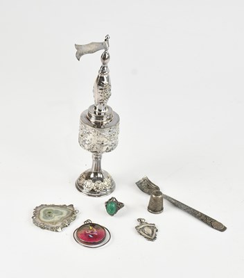 Lot 540 - A white metal besamim box, a white metal...