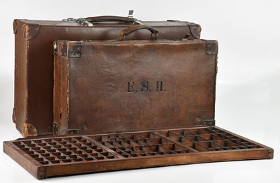 Lot 2222 - Two vintage brown leather suitcases and two...