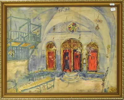 Lot 590 - AFTER MARC CHAGALL; lithograph, synagogue...