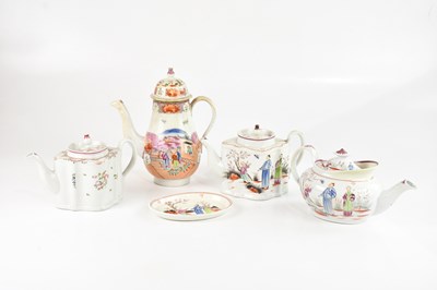 Lot 1024 - NEW HALL; three 19th century porcelain teapots...
