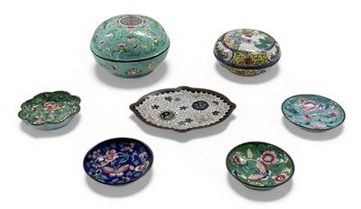 Lot 1058 - Seven pieces of modern Chinese cloisonné...