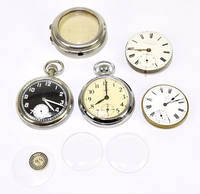 Lot 1822 - A military crown wind pocket watch, the black...