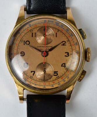 Lot 1050 - A Swiss 18ct gold chronograph wristwatch, the...
