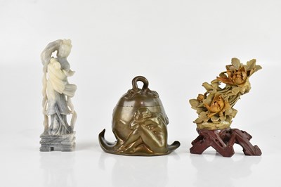 Lot 1446 - Two soapstone figures, 23cm, together with a...