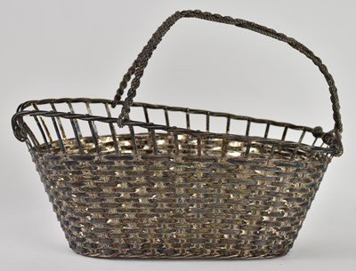 Lot 1171 - A woven white metal rectangular basket, with...