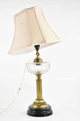 Lot 2338 - A Victorian converted brass oil lamp, with...