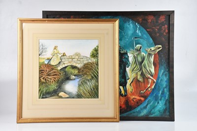 Lot 1394 - ALAN HAWKINS; oil on board, ‘The Four Horsemen...