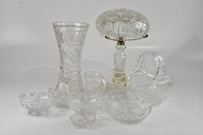 Lot 1355 - A cut glass mushroom lamp, a cut glass fruit...
