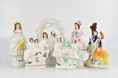 Lot 1344 - STAFFORDSHIRE; a collection of six flatbacks...