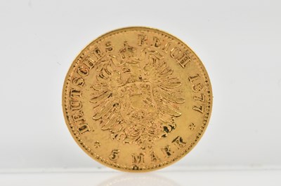 Lot 1015 - GERMANY; a five mark gold coin, 1877.