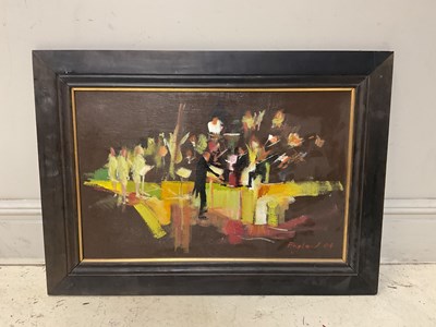 Lot 1248 - FREDERICK J ENGLAND; oil on board, 'Musical',...