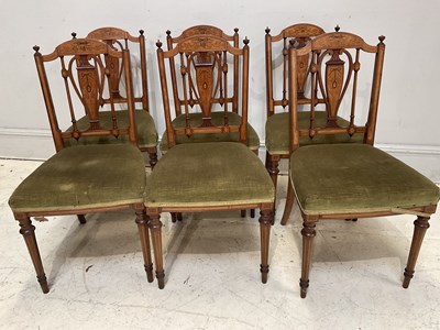 Lot 99 - A set of six Edwardian mahogany inlaid chairs...
