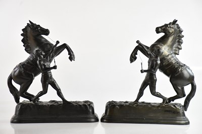 Lot 1213 - A pair of spelter Marly horses, after Coustou,...