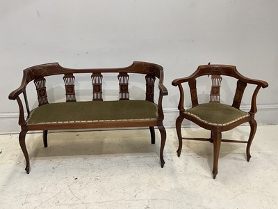 Lot 135 - An Edwardian mahogany inlaid settee, with...