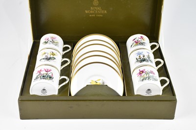 Lot 1064 - ROYAL WORCESTER; an 'Alpine Flowers' coffee...
