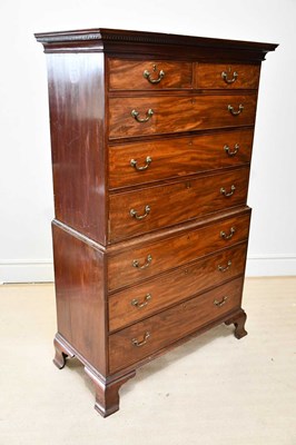 Lot 2 - A George III mahogany chest on chest, the...