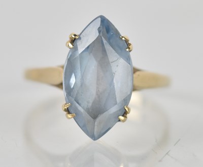 Lot 1281 - A 9ct yellow gold aquamarine set dress ring,...