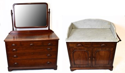 Lot 1580 - A Victorian mahogany marble topped washstand