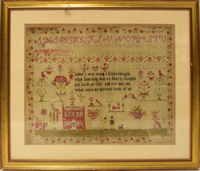 Lot 458 - A mid 19th century sampler, 'When I was young...