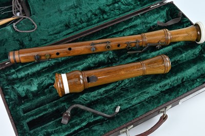 Lot 44 - KÜNG; a bass recorder, with case. Ivory self...