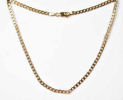Lot 908 - A 9ct yellow gold flat curb link necklace,...