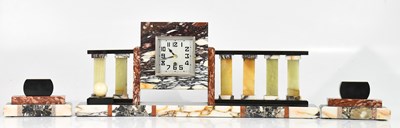 Lot 211 - An Art Deco marble and slate mantel clock, the...