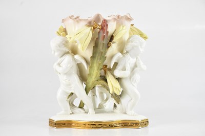 Lot 1032 - MOORE BROS; ceramic centrepiece, with foliate...