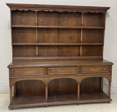 Lot 5 - A 19th century oak and inlaid dresser, with...