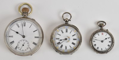 Lot 1542 - Three silver cased open faced pocket watches...