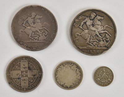 Lot 1495 - Five silver UK pre-decimal coins comprising a...