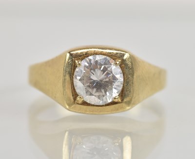 Lot 1297 - A 9ct yellow gold white stone set ring, size T,...