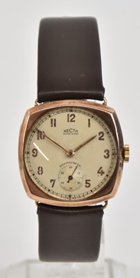 Lot 1510 - RECTA; a gentleman's vintage 9ct rose gold...