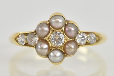 Lot 1276 - An 18ct yellow gold diamond and seed pearl...