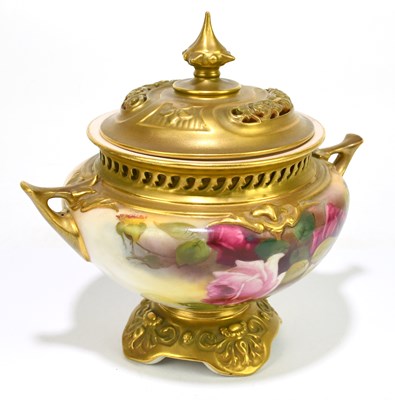 Lot 1290 - ROYAL WORCESTER; a blush ivory potpourri vase...