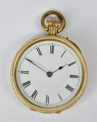 Lot 1034 - An 18ct gold open face crown wind fob watch,...