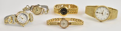 Lot 1538 - Five lady's gold tone dress watches including...