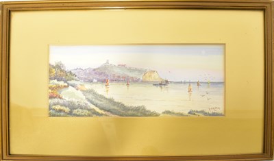 Lot 522 - H G HUTTON; watercolour, coastal scene with...