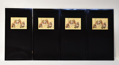 Lot 50 - A small black lacquered four-leaf three-fold...