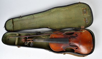 Lot 664 - Three violins comprising a full size Stainer...