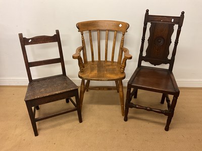 Lot 334 - An oak panel back hall chair, a 19th century...