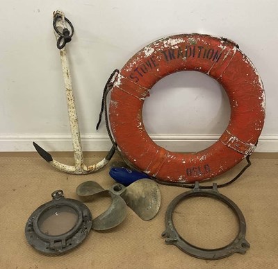 Lot 11 - A Victorian painted cast iron anchor, a four...