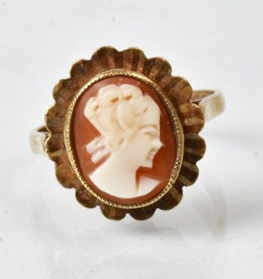 Lot 838 - A 9ct yellow gold cameo ring, size N, approx....