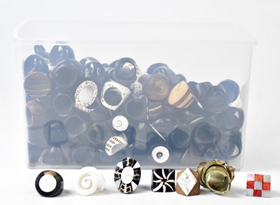 Lot 1007 - A quantity of wooden, resin and stone rings in...