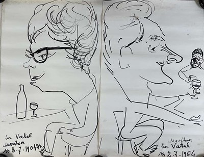 Lot 173 - L VATEL; a pair of ink caricatures, both...