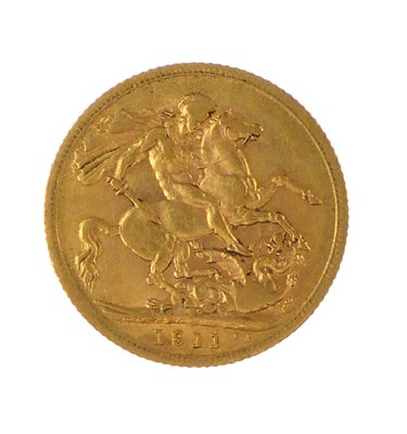 Lot 878 - A George V full sovereign, 1911, George and...