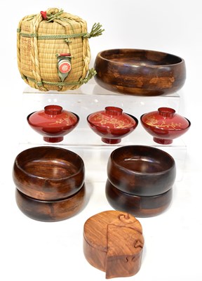 Lot 182 - Japanese lacquerware and wooden items...