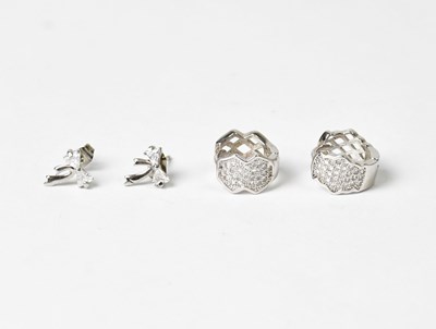 Lot 939 - Two pairs of silver earrings, one being studs...