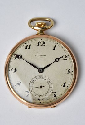 Lot 1037 - An Eterna 9ct gold open face crown wind pocket...