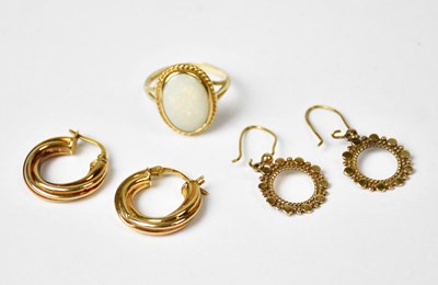 Lot 953 - A pair of 9ct gold hoop earrings, stamped '375'...