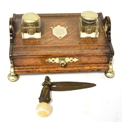 Lot 401 - A Victorian white metal mounted oak desk tidy,...